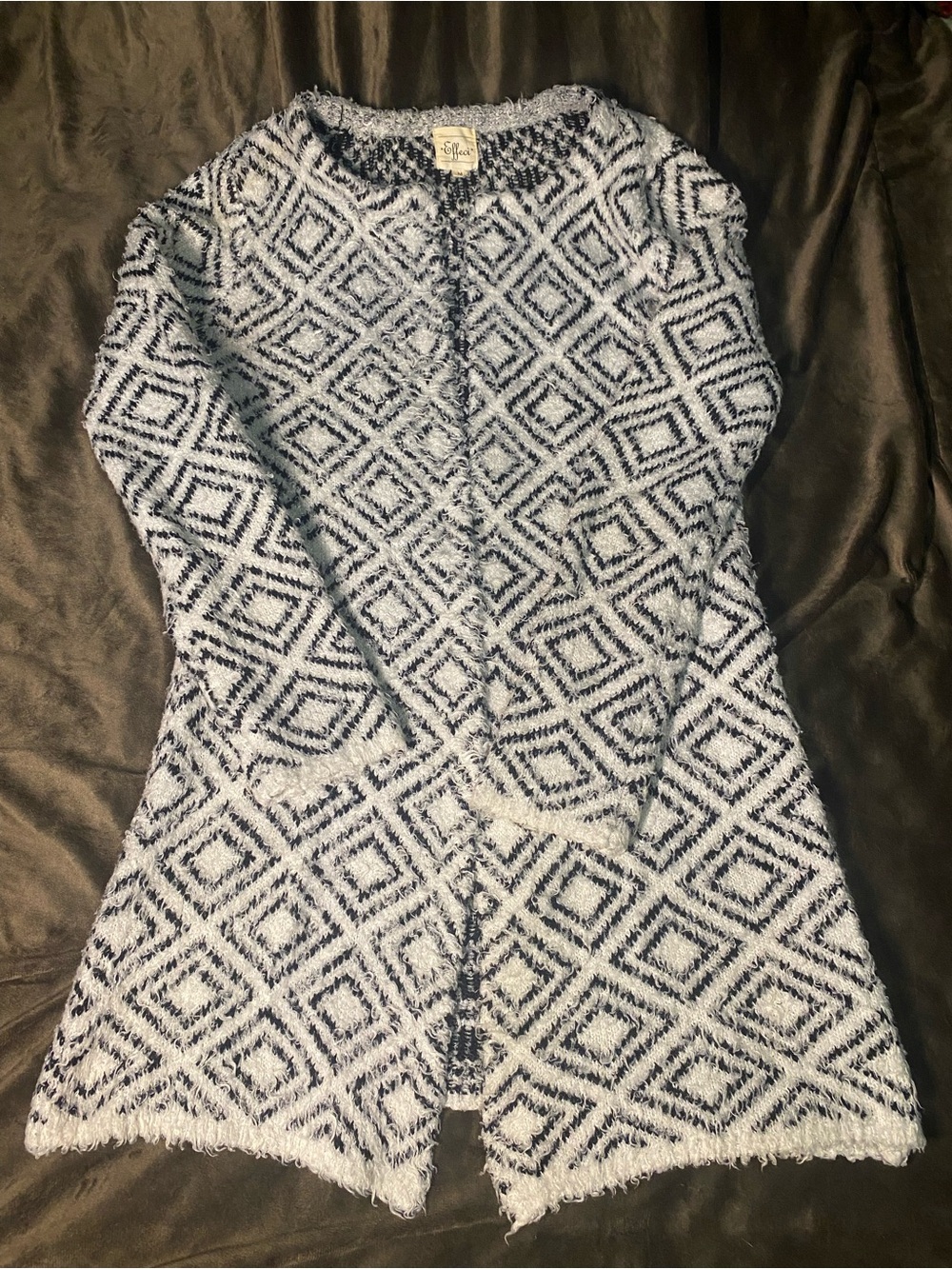 Diamond-Pattern Long Sleeve Knit Dress - Light Blue & Navy